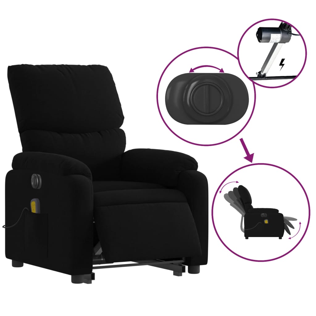 vidaXL Electric Stand up Massage Recliner Chair Black Fabric